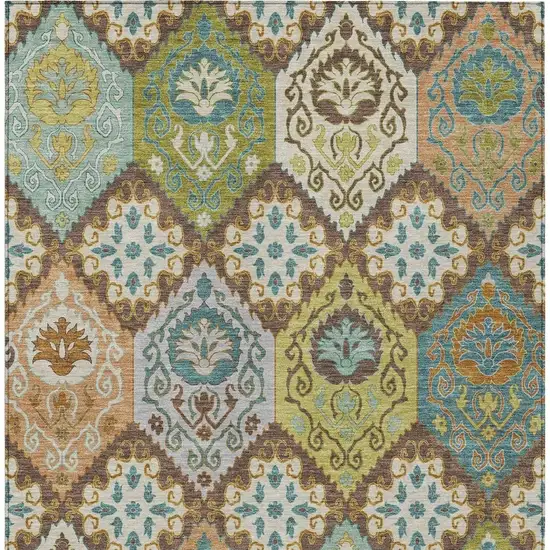 Chocolate And Beige Geometric Washable Indoor Outdoor Area Rug Photo 3