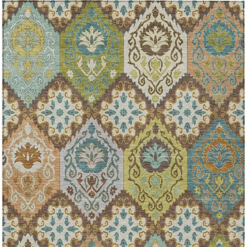Chocolate And Beige Geometric Washable Indoor Outdoor Area Rug Photo 3