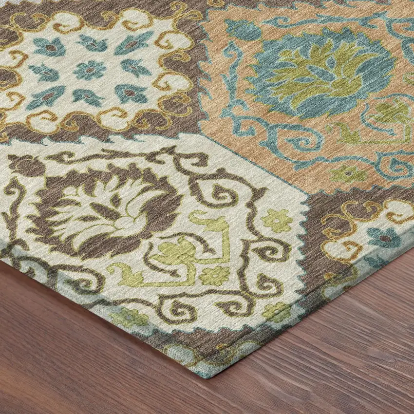 Chocolate And Beige Geometric Washable Indoor Outdoor Area Rug Photo 4
