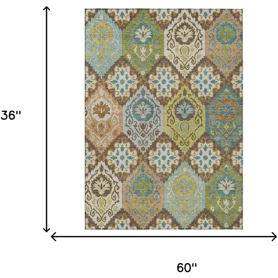 Chocolate And Beige Geometric Washable Indoor Outdoor Area Rug Photo 6
