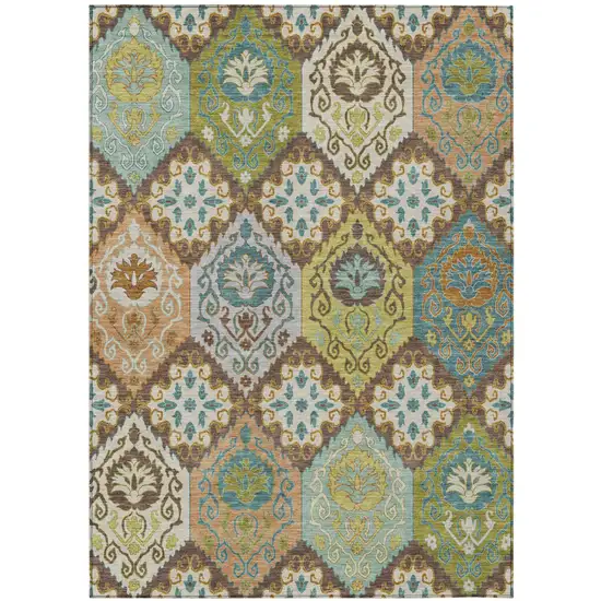 Chocolate And Beige Geometric Washable Indoor Outdoor Area Rug Photo 1