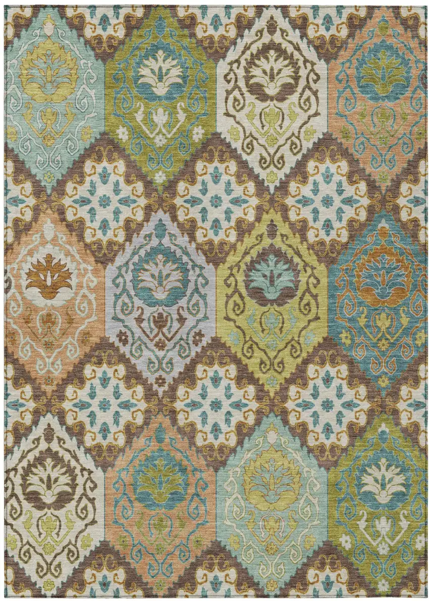 Chocolate And Beige Geometric Washable Indoor Outdoor Area Rug Photo 1