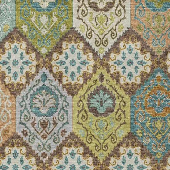 Chocolate And Beige Geometric Washable Indoor Outdoor Area Rug Photo 2