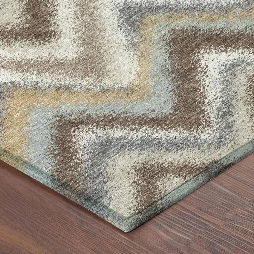 Chocolate And Beige Geometric Washable Indoor Outdoor Area Rug Photo 6