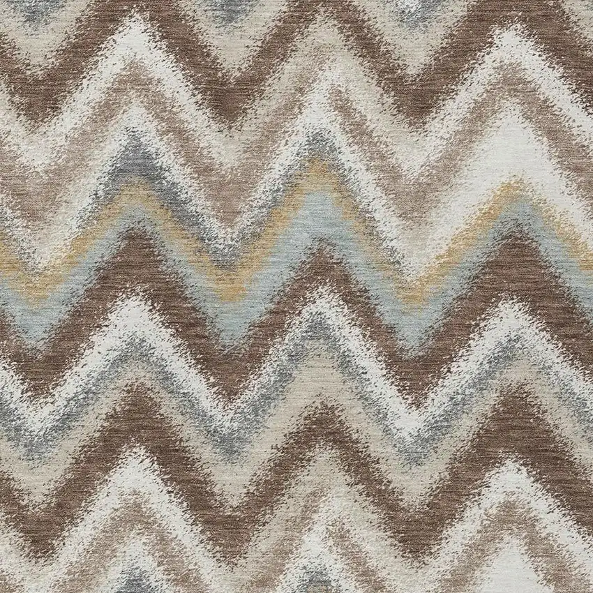 Chocolate And Beige Geometric Washable Indoor Outdoor Area Rug Photo 2