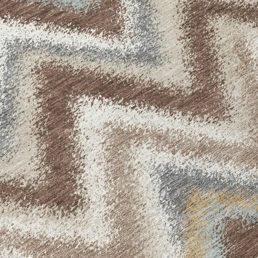 Chocolate And Beige Geometric Washable Indoor Outdoor Area Rug Photo 7