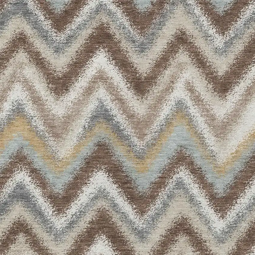 Chocolate And Beige Geometric Washable Indoor Outdoor Area Rug Photo 4