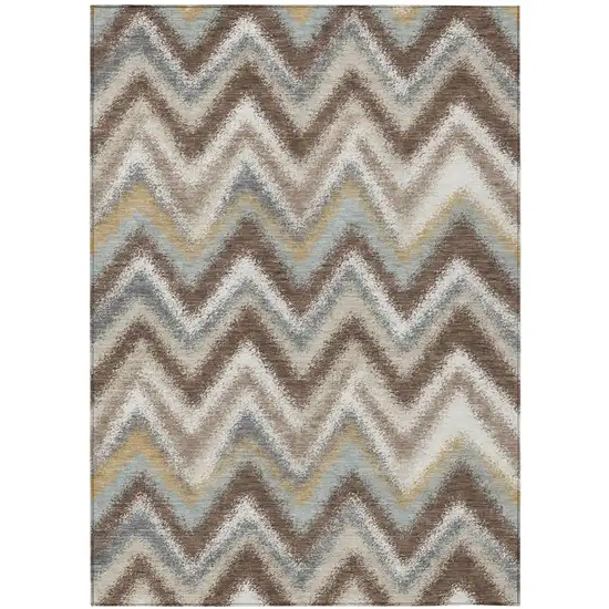 Chocolate And Beige Geometric Washable Indoor Outdoor Area Rug Photo 1