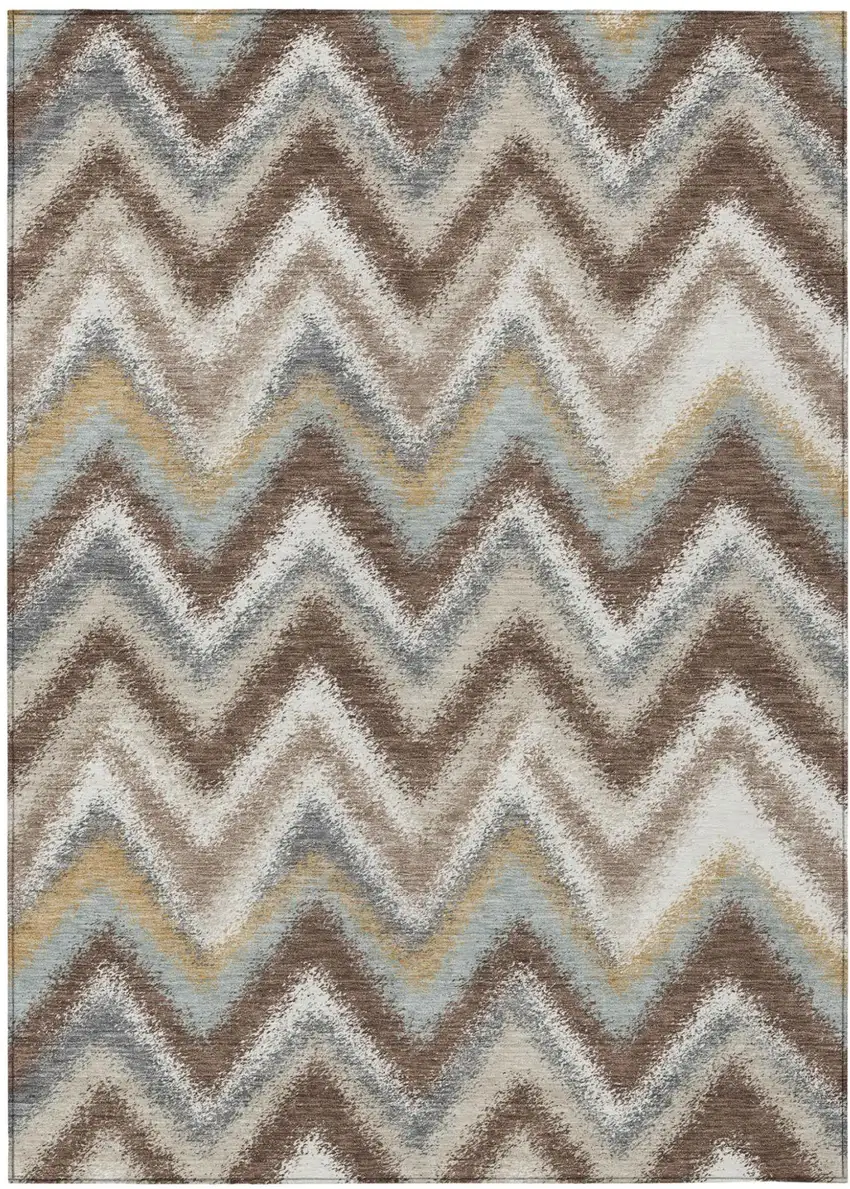 Chocolate And Beige Geometric Washable Indoor Outdoor Area Rug Photo 1