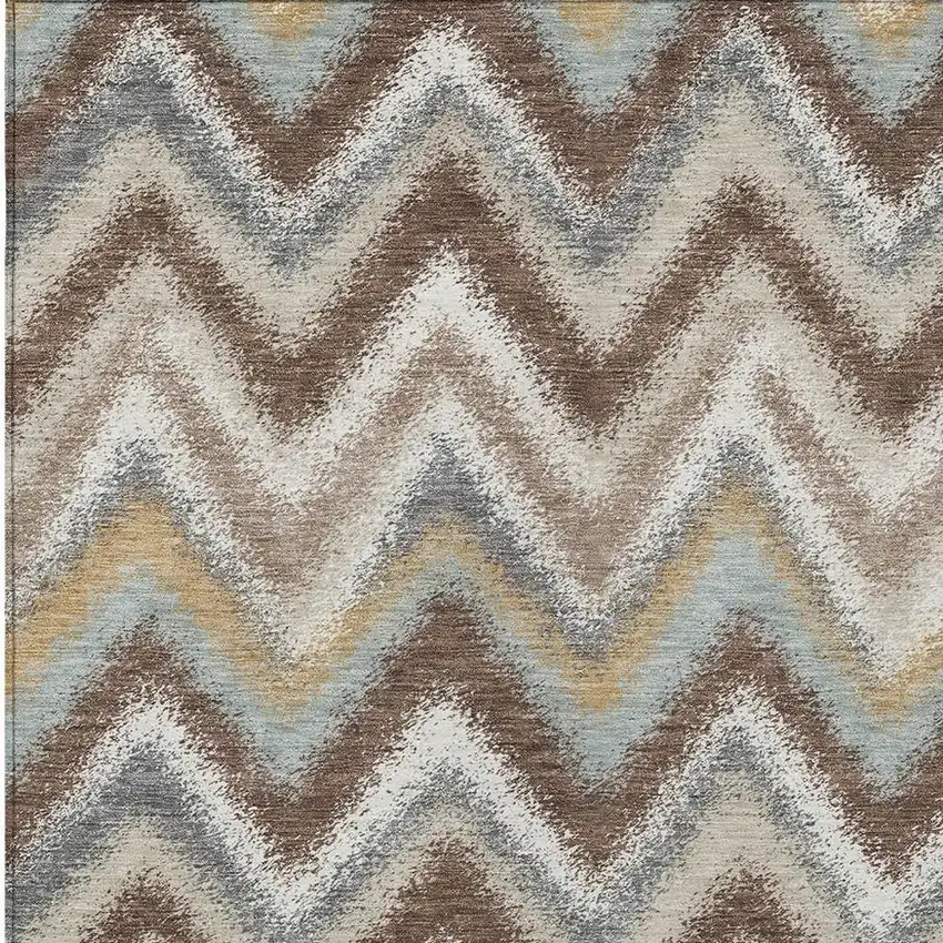 Chocolate And Beige Geometric Washable Indoor Outdoor Area Rug Photo 2