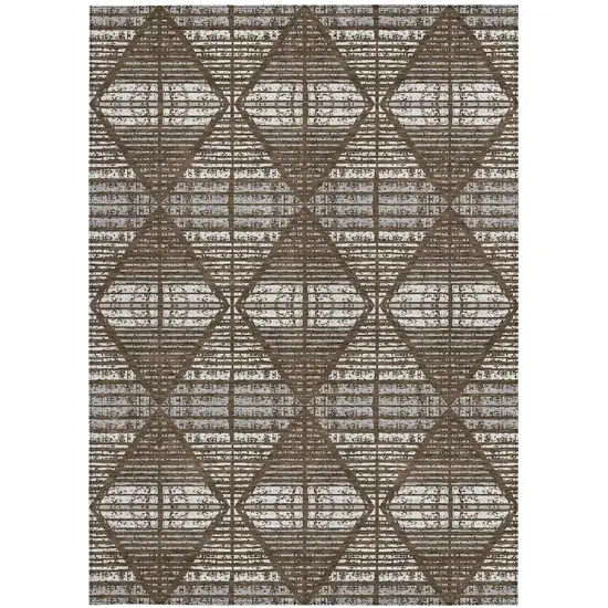 Chocolate And Beige Geometric Washable Indoor Outdoor Area Rug Photo 4