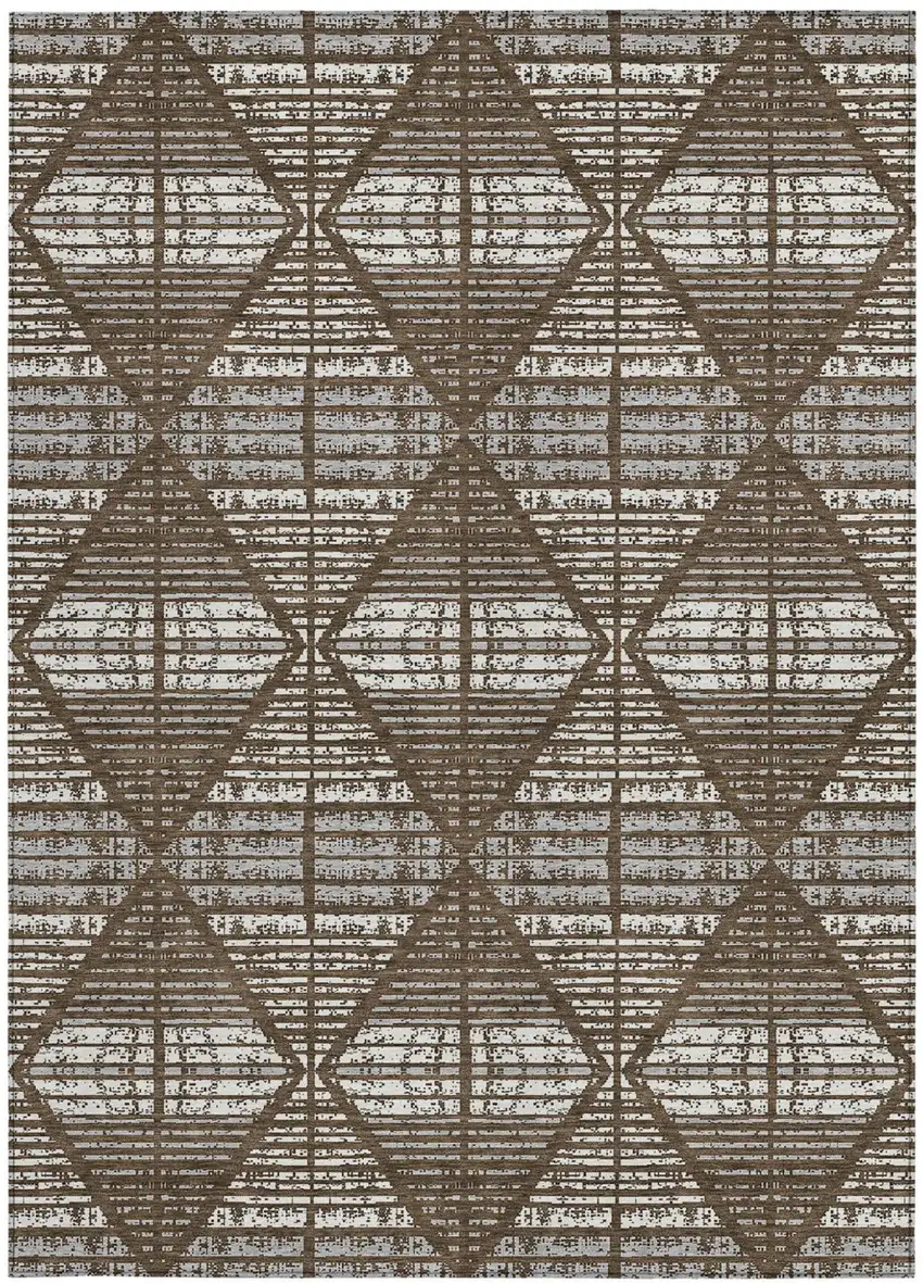 Chocolate And Beige Geometric Washable Indoor Outdoor Area Rug Photo 4
