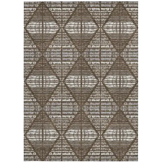 Chocolate And Beige Geometric Washable Indoor Outdoor Area Rug Photo 3