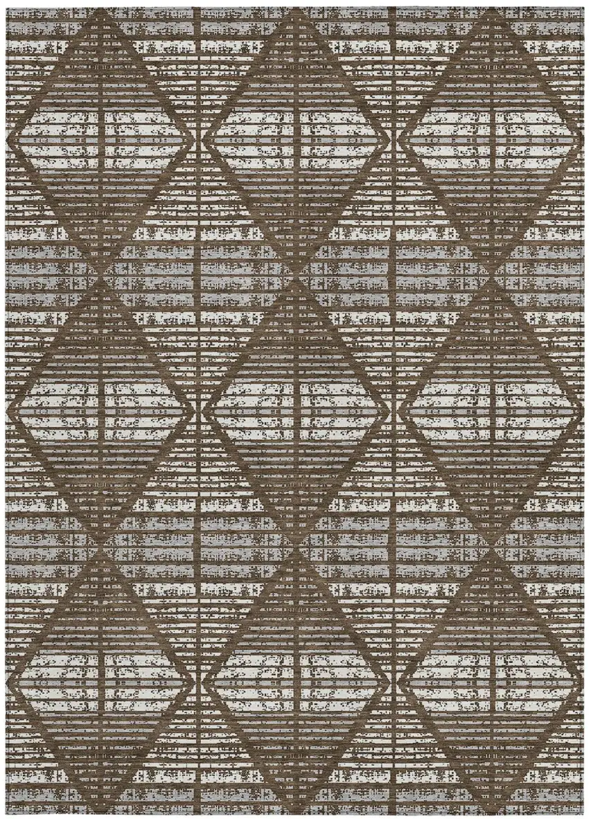 Chocolate And Beige Geometric Washable Indoor Outdoor Area Rug Photo 3