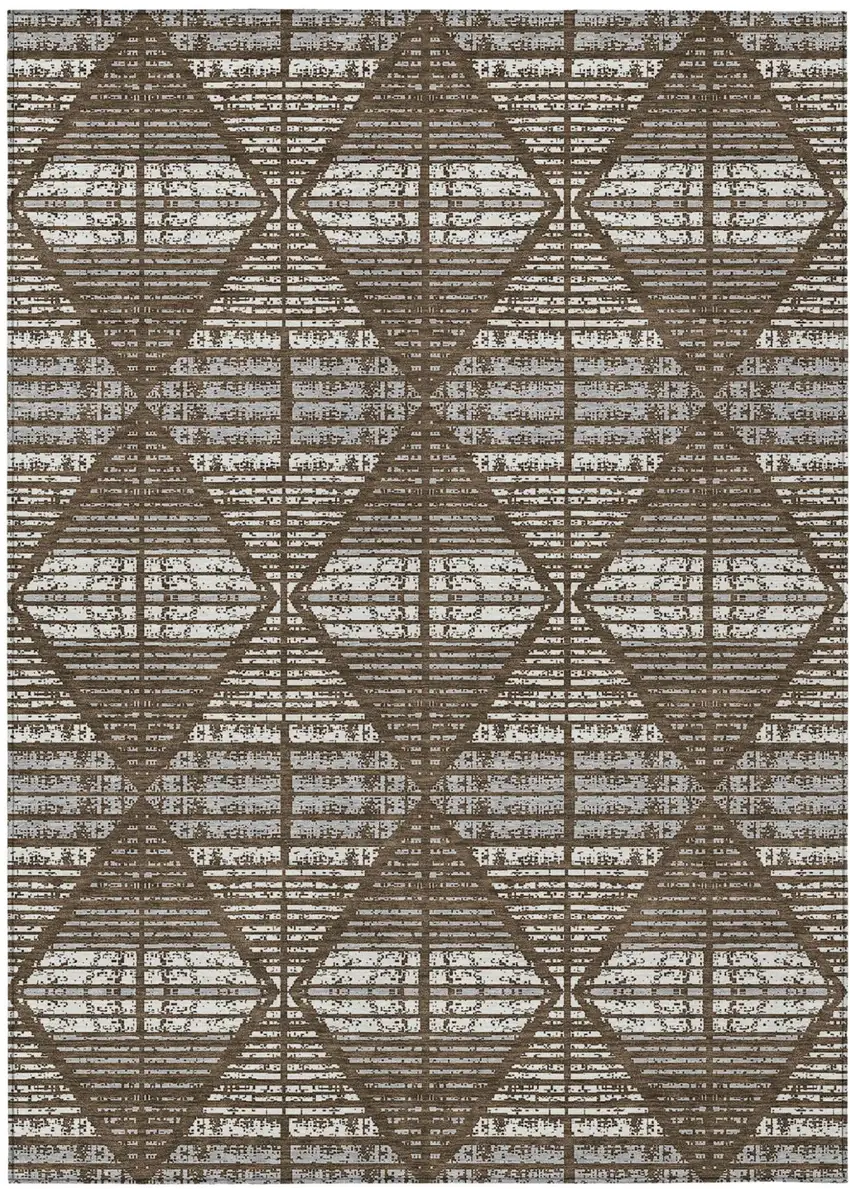 Chocolate And Beige Geometric Washable Indoor Outdoor Area Rug Photo 2