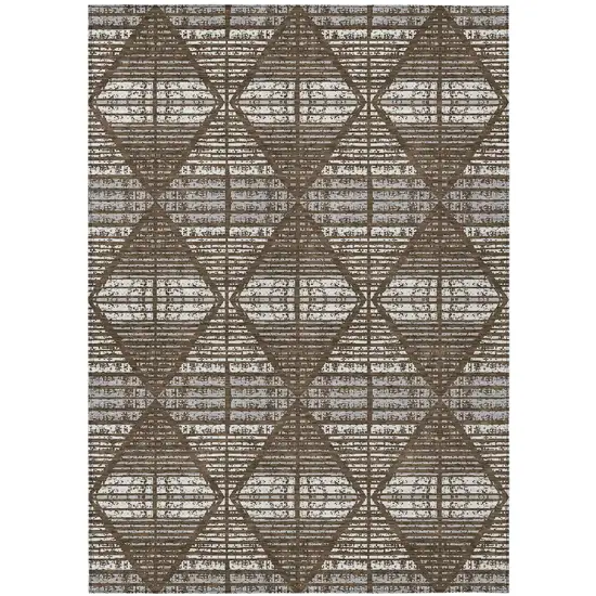 Chocolate And Beige Geometric Washable Indoor Outdoor Area Rug Photo 2