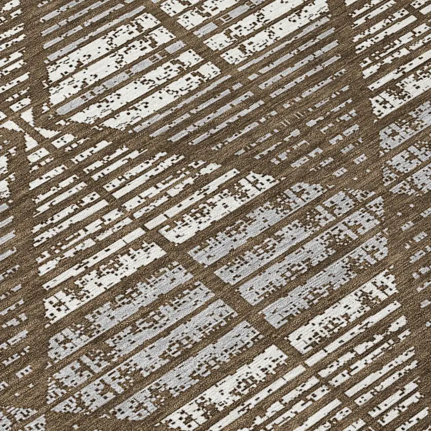 Chocolate And Beige Geometric Washable Indoor Outdoor Area Rug Photo 7