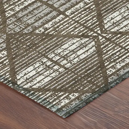 Chocolate And Beige Geometric Washable Indoor Outdoor Area Rug Photo 6
