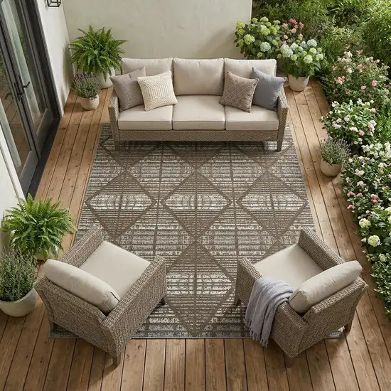 Chocolate And Beige Geometric Washable Indoor Outdoor Area Rug Photo 1