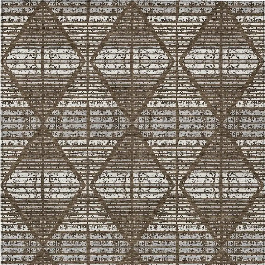 Chocolate And Beige Geometric Washable Indoor Outdoor Area Rug Photo 6