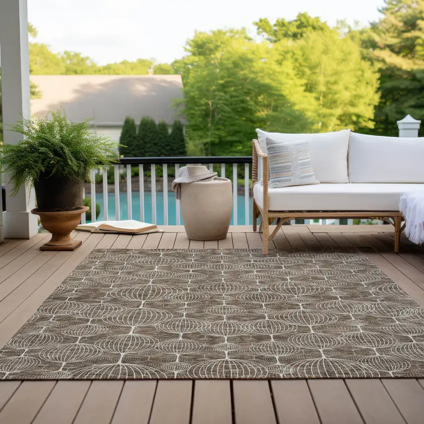 Chocolate And Beige Geometric Washable Indoor Outdoor Area Rug Photo 9