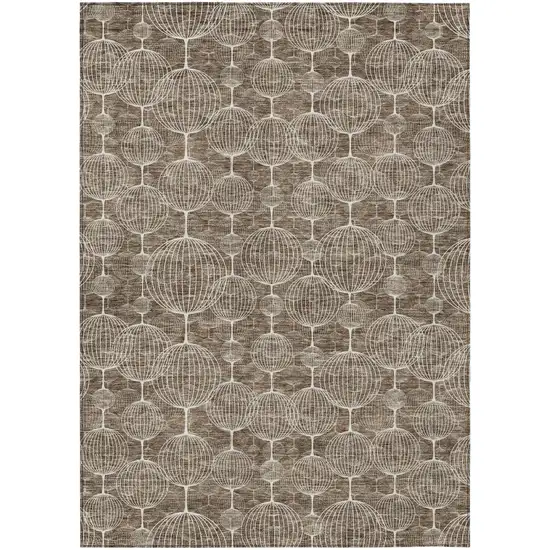 Chocolate And Beige Geometric Washable Indoor Outdoor Area Rug Photo 2