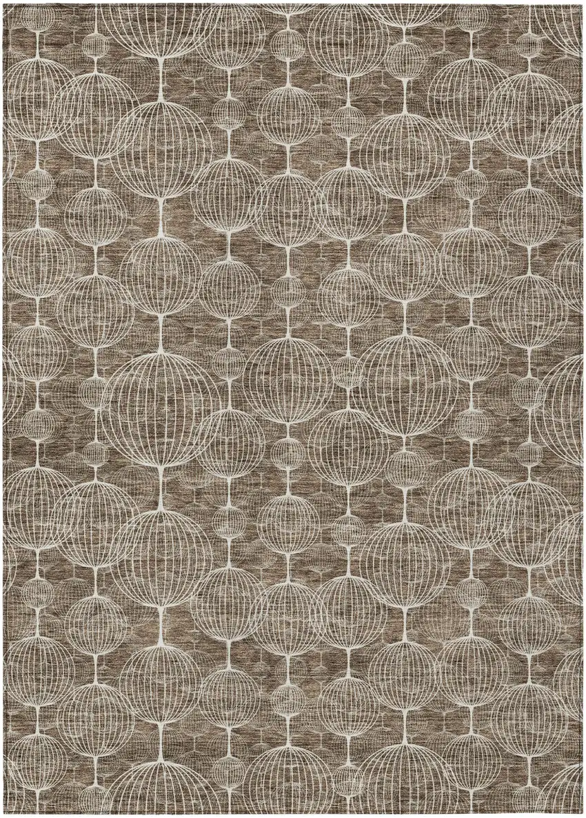 Chocolate And Beige Geometric Washable Indoor Outdoor Area Rug Photo 2