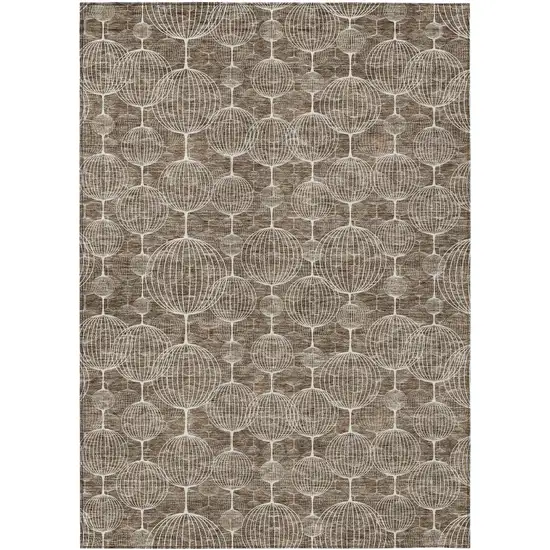 Chocolate And Beige Geometric Washable Indoor Outdoor Area Rug Photo 2