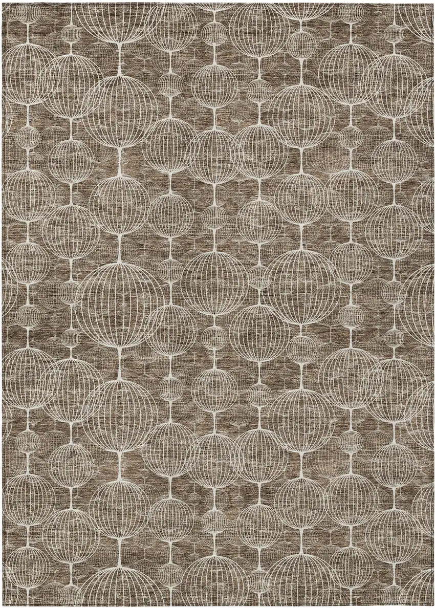 Chocolate And Beige Geometric Washable Indoor Outdoor Area Rug Photo 2