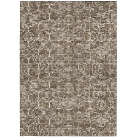 Chocolate And Beige Geometric Washable Indoor Outdoor Area Rug Photo 6