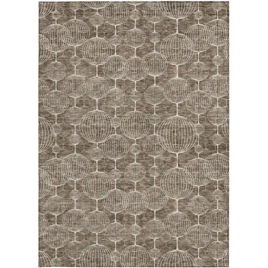 Chocolate And Beige Geometric Washable Indoor Outdoor Area Rug Photo 6
