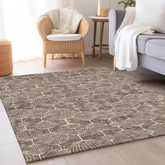 Chocolate And Beige Geometric Washable Indoor Outdoor Area Rug Photo 8