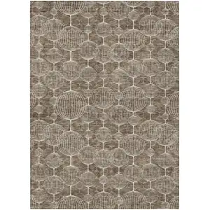 Photo of Chocolate And Beige Geometric Washable Indoor Outdoor Area Rug