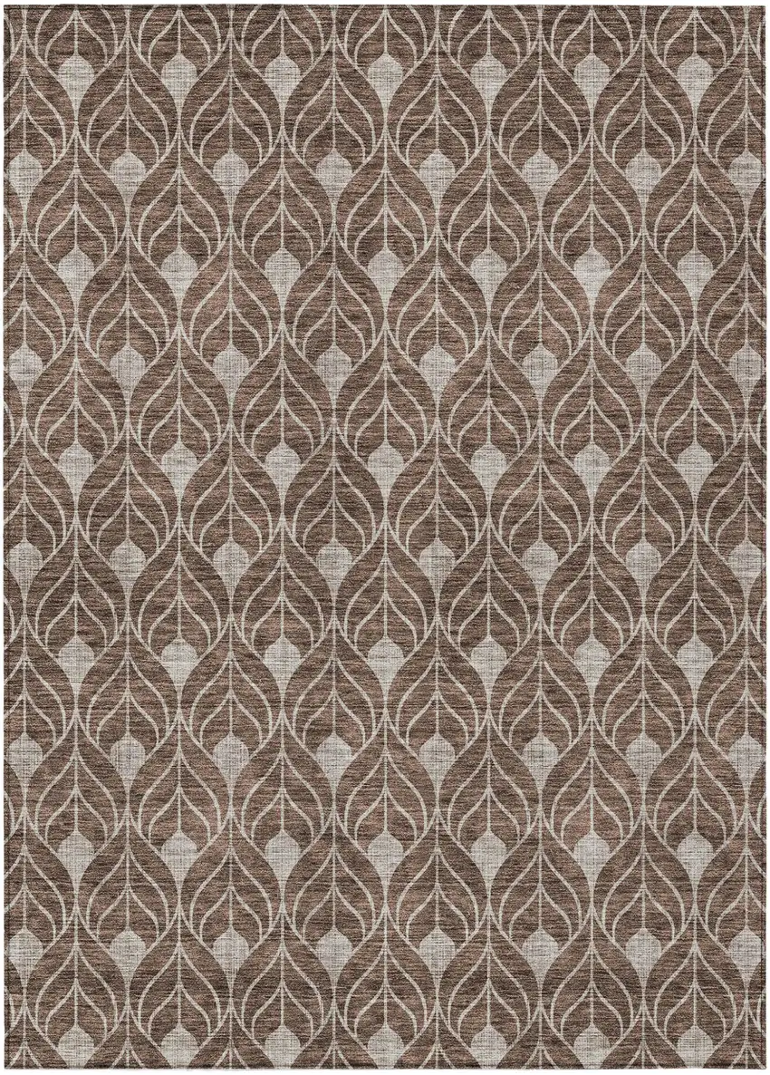 Chocolate And Beige Geometric Washable Indoor Outdoor Area Rug Photo 1