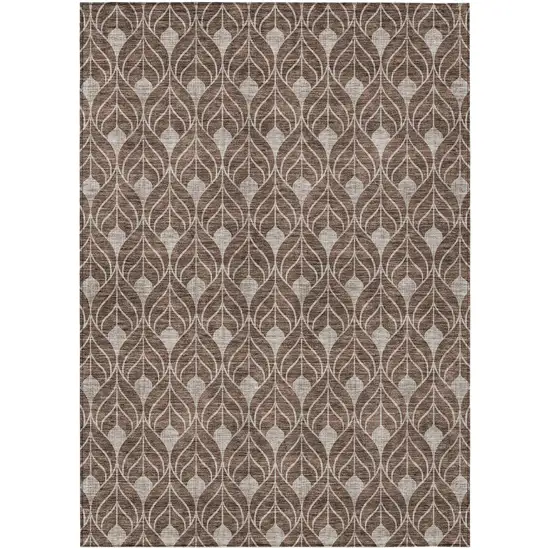 Chocolate And Beige Geometric Washable Indoor Outdoor Area Rug Photo 2