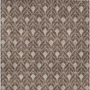 Photo of Chocolate And Beige Geometric Washable Indoor Outdoor Area Rug