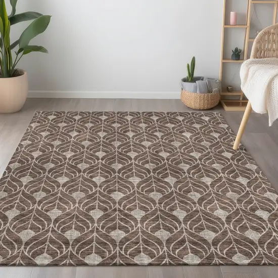 Chocolate And Beige Geometric Washable Indoor Outdoor Area Rug Photo 9