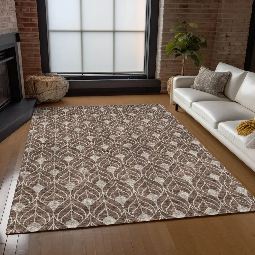 Chocolate And Beige Geometric Washable Indoor Outdoor Area Rug Photo 9