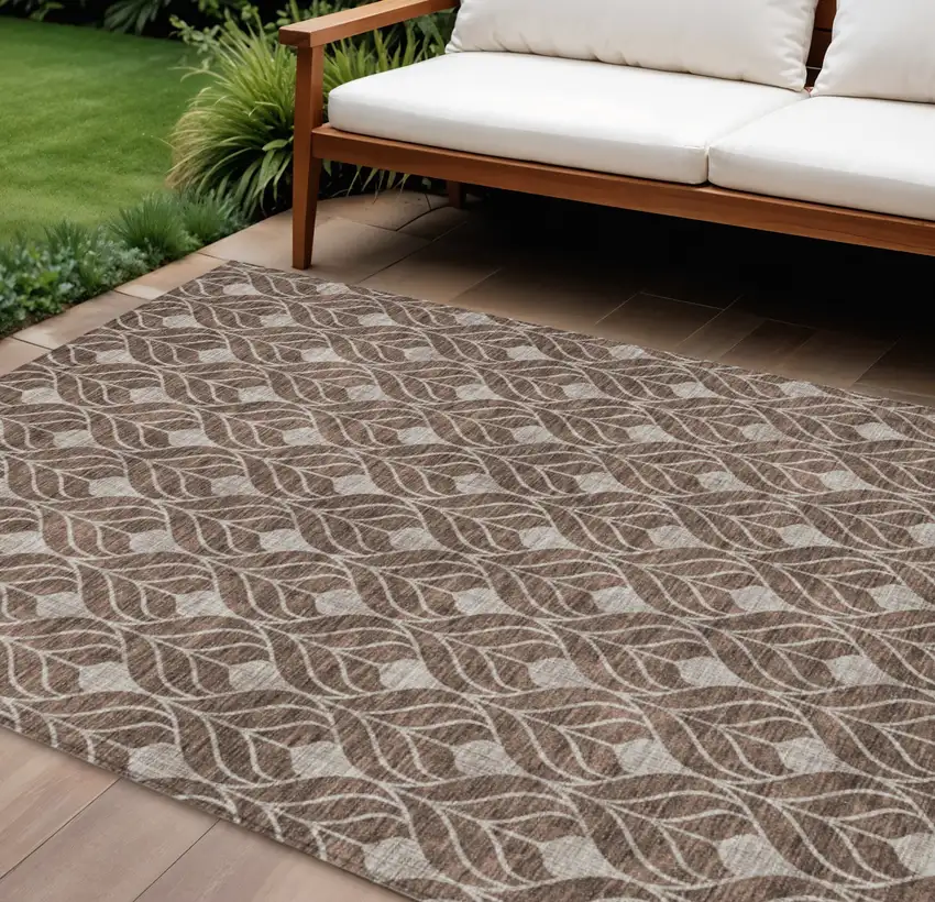Chocolate And Beige Geometric Washable Indoor Outdoor Area Rug Photo 1