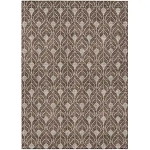 Photo of Chocolate And Beige Geometric Washable Indoor Outdoor Area Rug