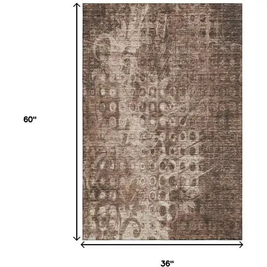 Chocolate And Beige Ikat Washable Area Rug With UV Protection Photo 9