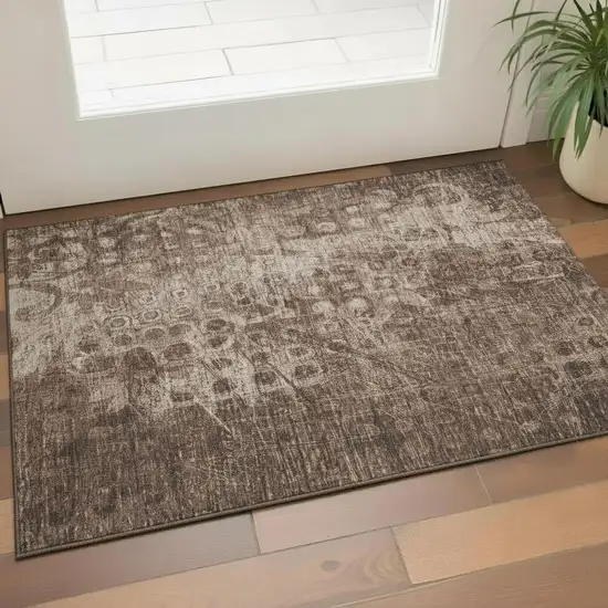 Chocolate And Beige Ikat Washable Area Rug With UV Protection Photo 1