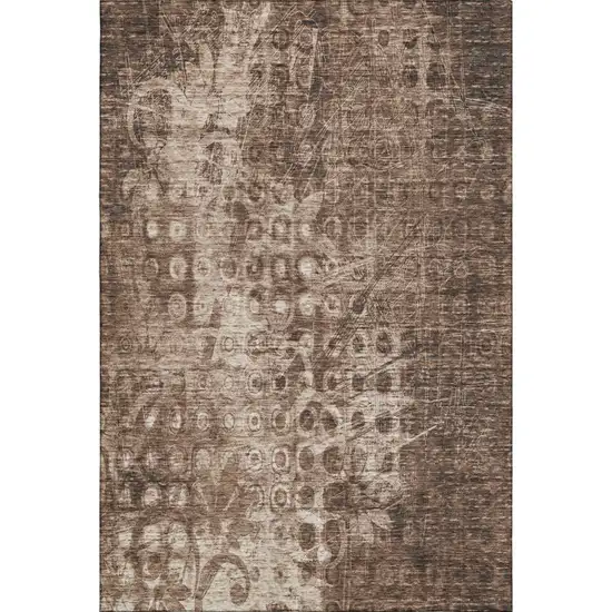 Chocolate And Beige Ikat Washable Area Rug With UV Protection Photo 1