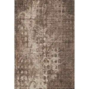 Photo of Chocolate And Beige Ikat Washable Area Rug With UV Protection