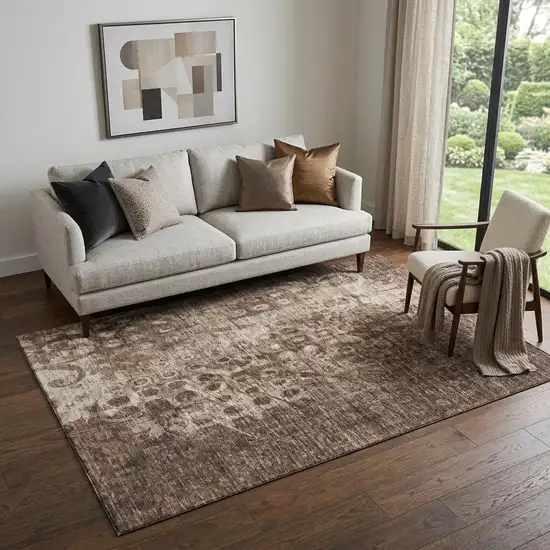 Chocolate And Beige Ikat Washable Area Rug With UV Protection Photo 1