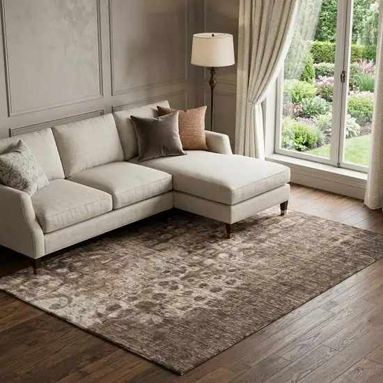 Chocolate And Beige Ikat Washable Area Rug With UV Protection Photo 1