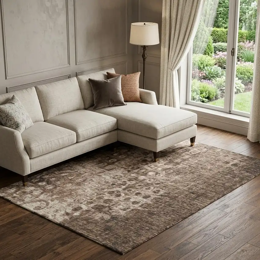 Chocolate And Beige Ikat Washable Area Rug With UV Protection Photo 1