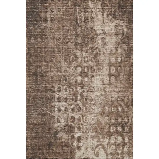 Chocolate And Beige Ikat Washable Area Rug With UV Protection Photo 3