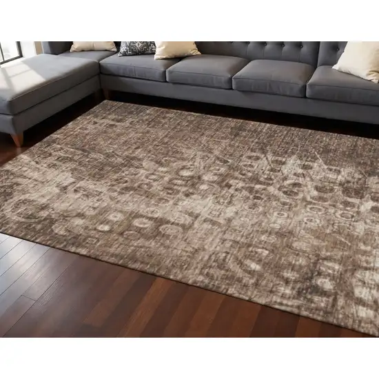 Chocolate And Beige Ikat Washable Area Rug With UV Protection Photo 2