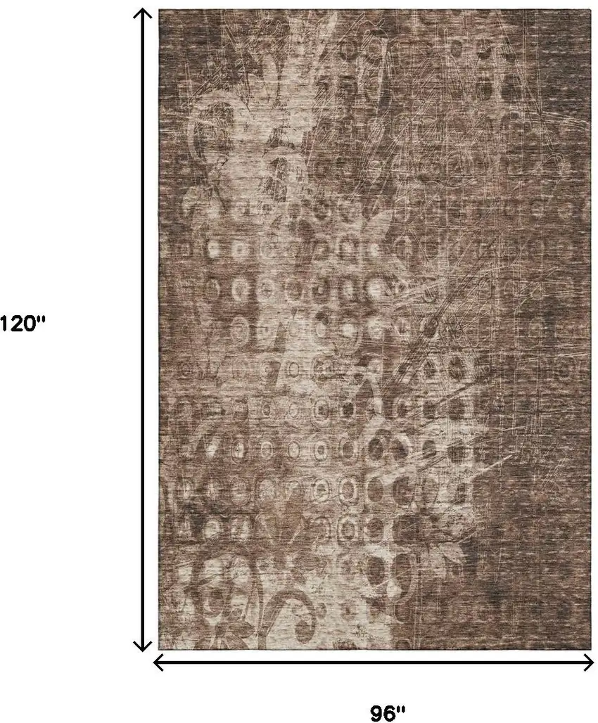 Chocolate And Beige Ikat Washable Area Rug With UV Protection Photo 3